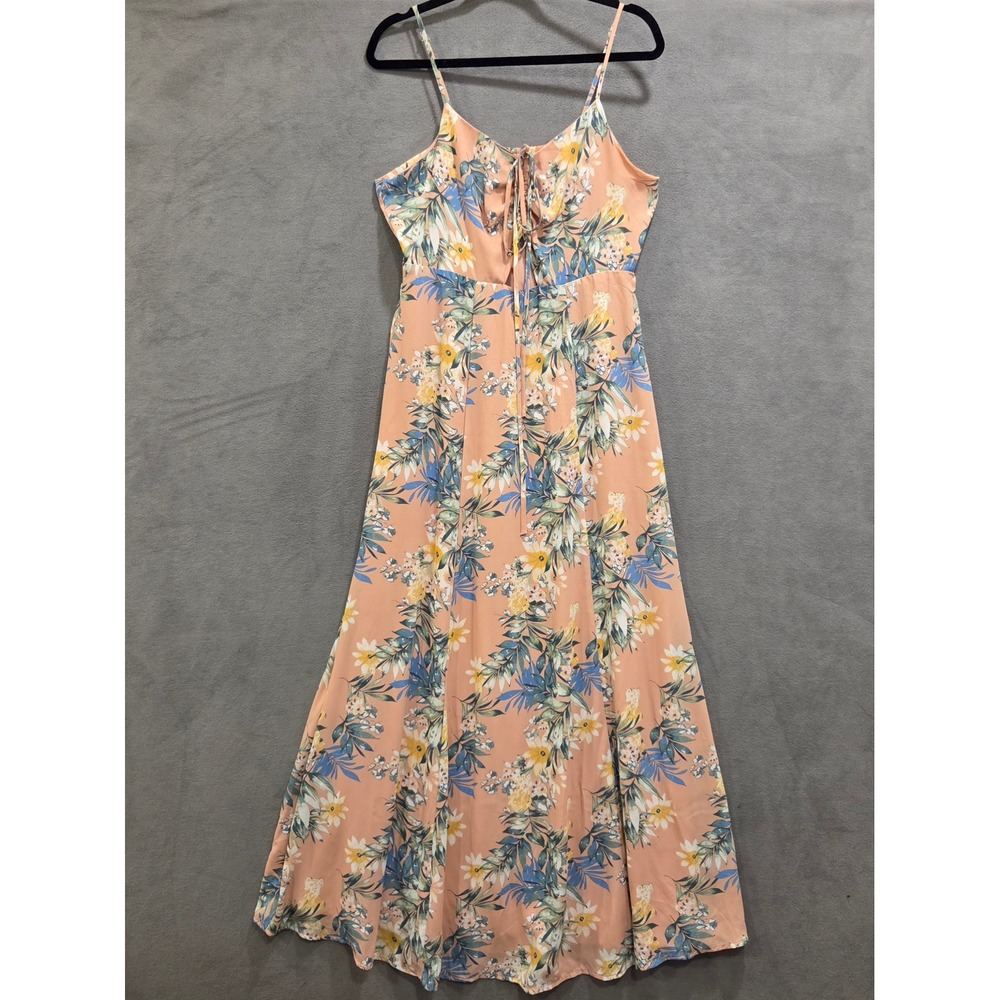 Floral Lined Maxi Dress Women's Size M Boho Tropical Summer Flowy Cottage